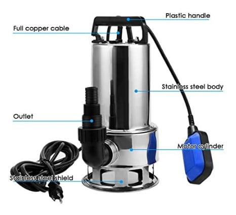 Homdox 1.5 HP Sump Pump Stainless Steel Submersible Pump